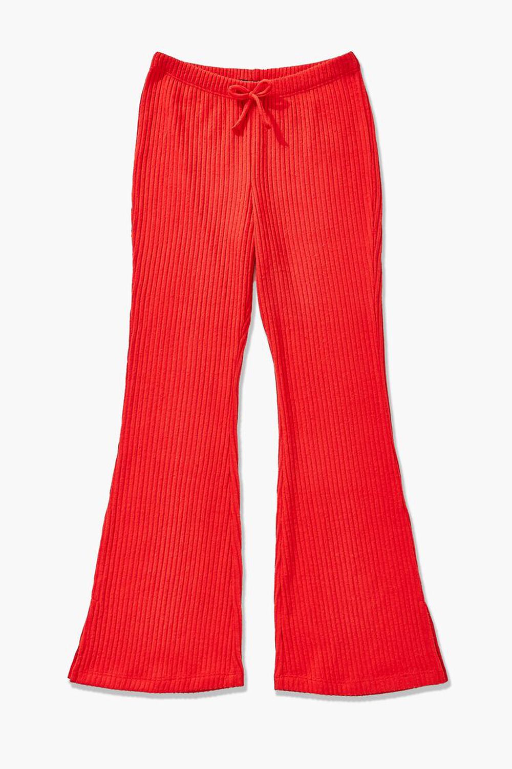 RED Girls Ribbed Flare Pants (Kids), image 1