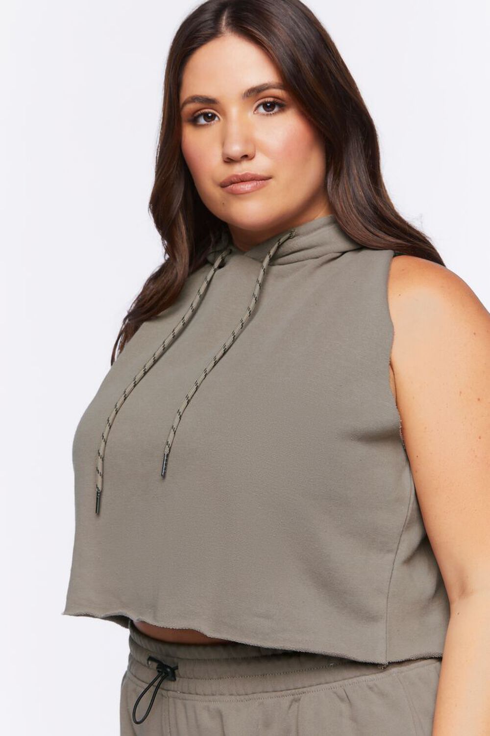 Plus Size Active Raw-Cut Cropped Hoodie, image 2