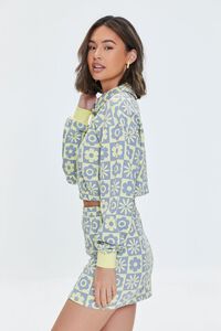 YELLOW/BLUE Floral Checkered Cropped Pullover, image 2
