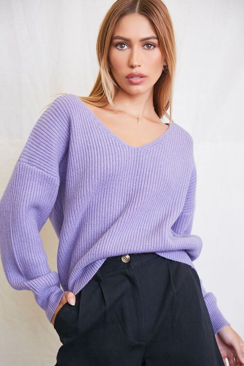 LAVENDER Ribbed Drop-Sleeve Sweater, image 1