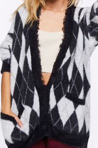 BLACK/MULTI Fuzzy Argyle Cardigan Sweater, image 5