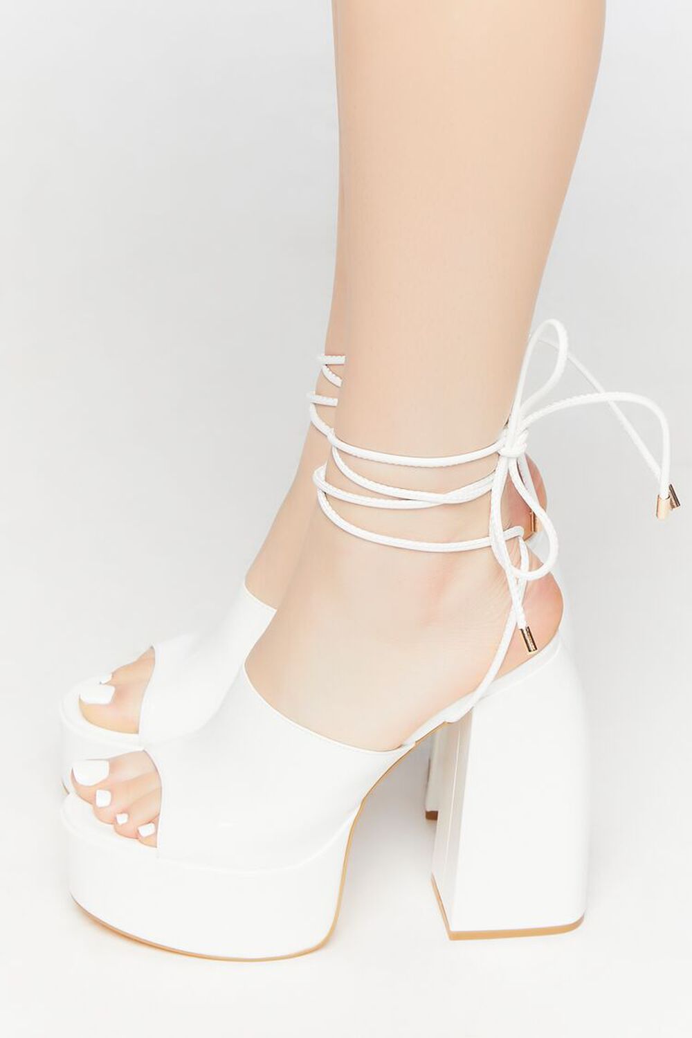 WHITE Faux Patent Leather Lace-Up Heels, image 2