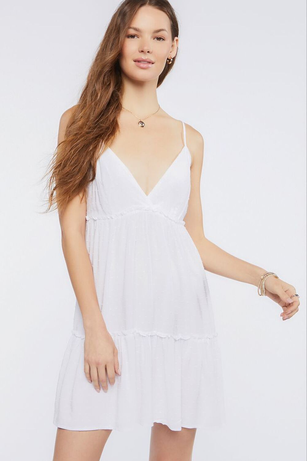 WHITE Plunging Cami Mini Dress, image 1