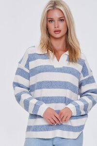 BLUE/IVORY Striped Sweater-Knit Pullover, image 1
