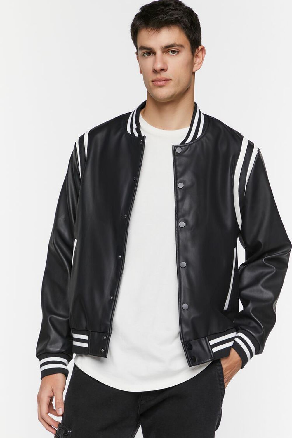Faux Leather Varsity Jacket