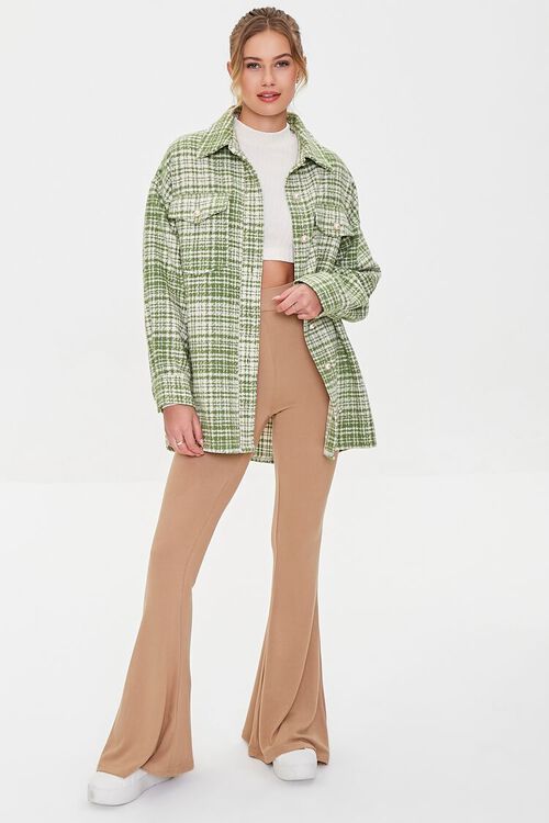 GREEN/CREAM Faux Pearl Buttoned Tweed Shacket, image 4
