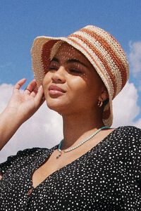 NATURAL/RUST Faux Straw Striped Bucket Hat, image 1