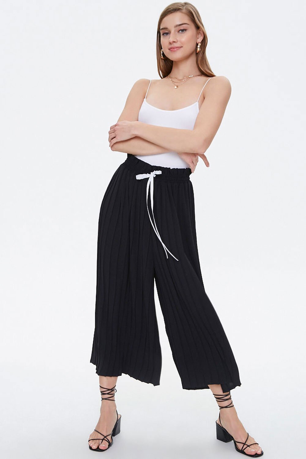 Pleated Drawstring Culottes, image 1