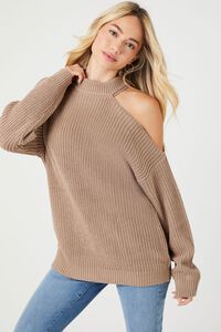 BROWN Asymmetrical Open-Shoulder Sweater, image 1