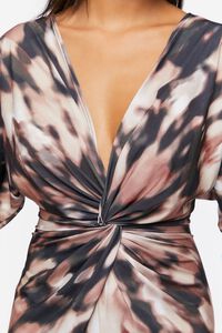 BROWN/MULTI Abstract Print Twisted Midi Dress, image 5