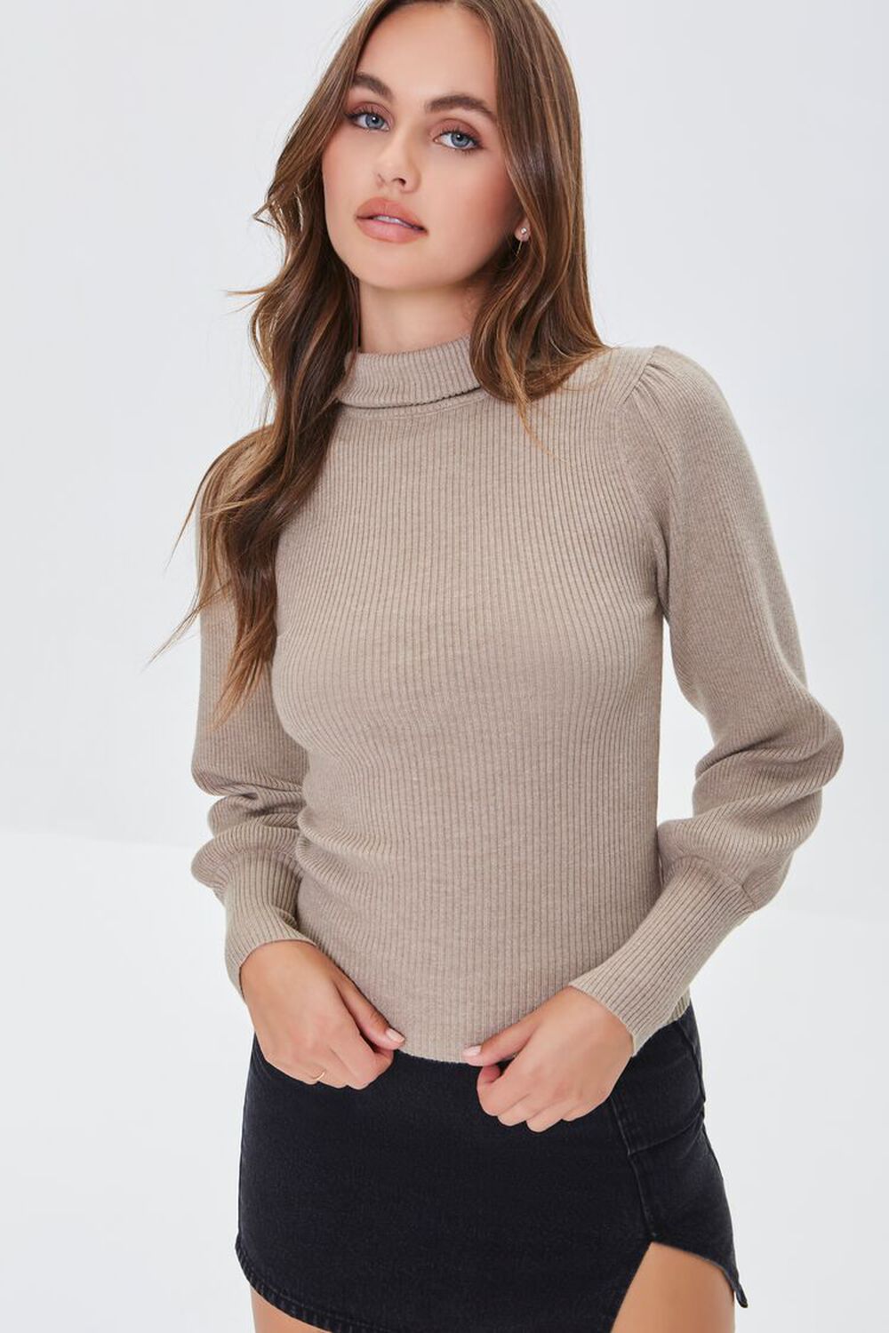 TAUPE Ribbed Turtleneck Sweater, image 1