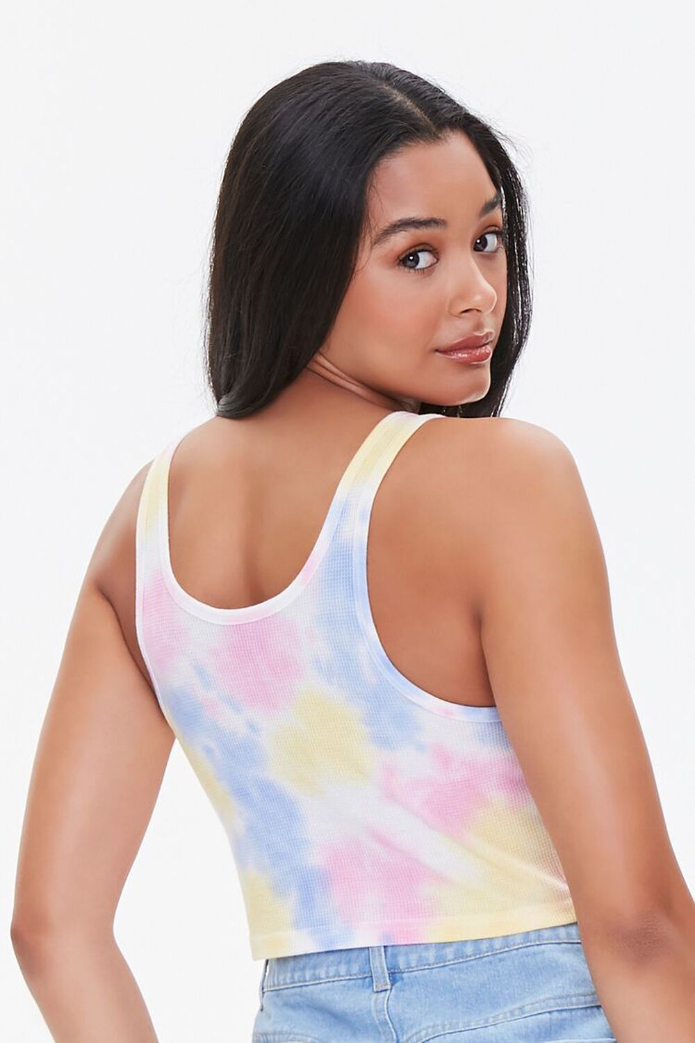 WHITE/MULTI Tie-Dye Face Graphic Crop Top, image 3