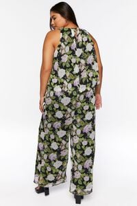 BLACK/MULTI Plus Size Floral Print Top & Pants Set, image 3