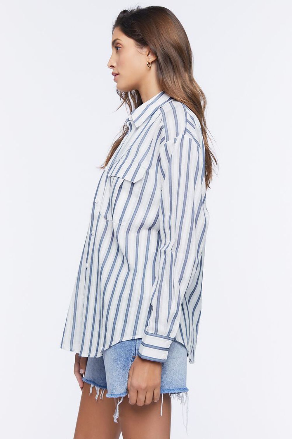 WHITE/NAVY Striped Curved-Hem Shirt, image 2