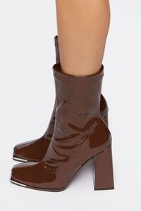 BROWN Faux Patent Leather Booties, image 2