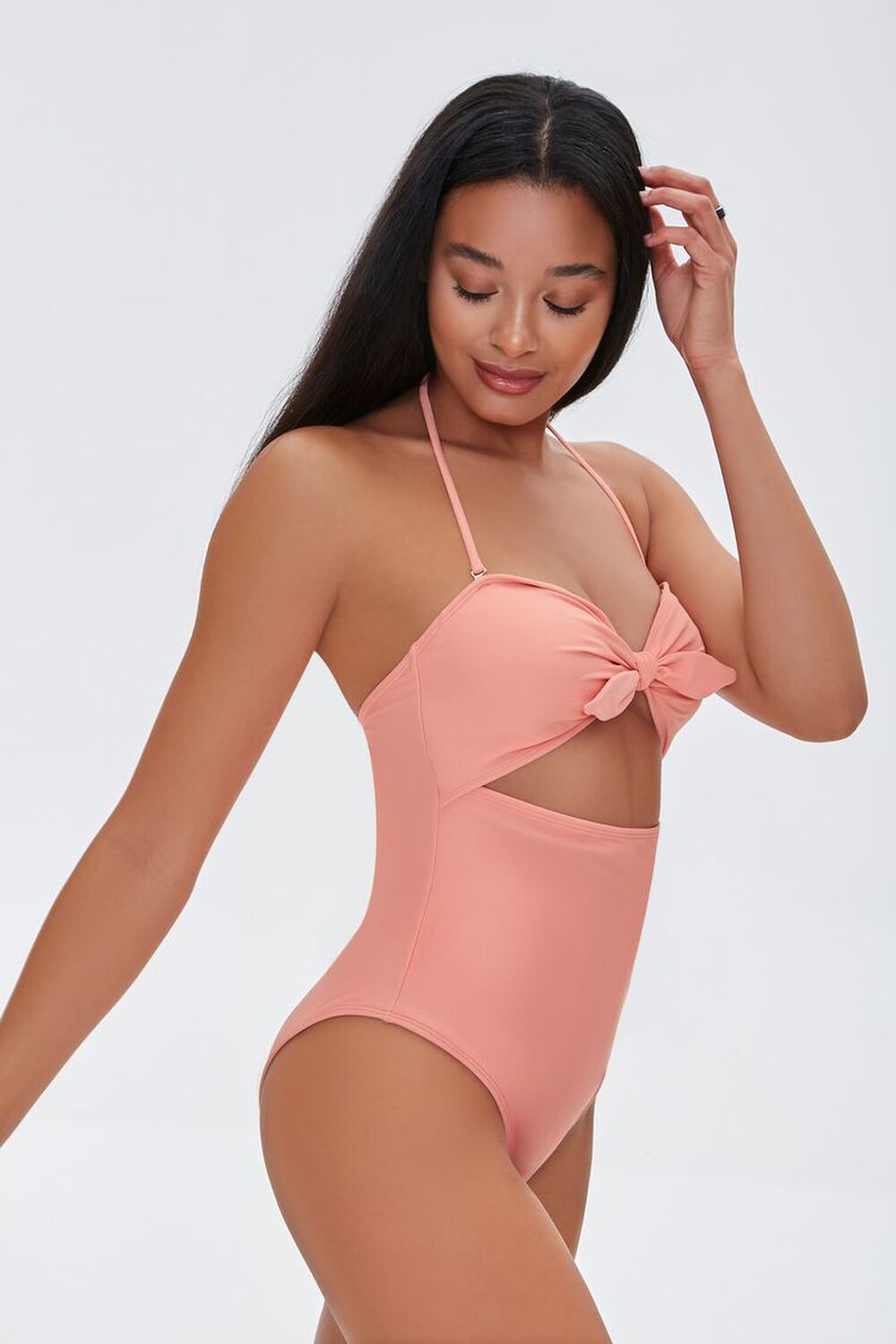 CORAL Tie-Front Cutout One-Piece Swimsuit, image 1