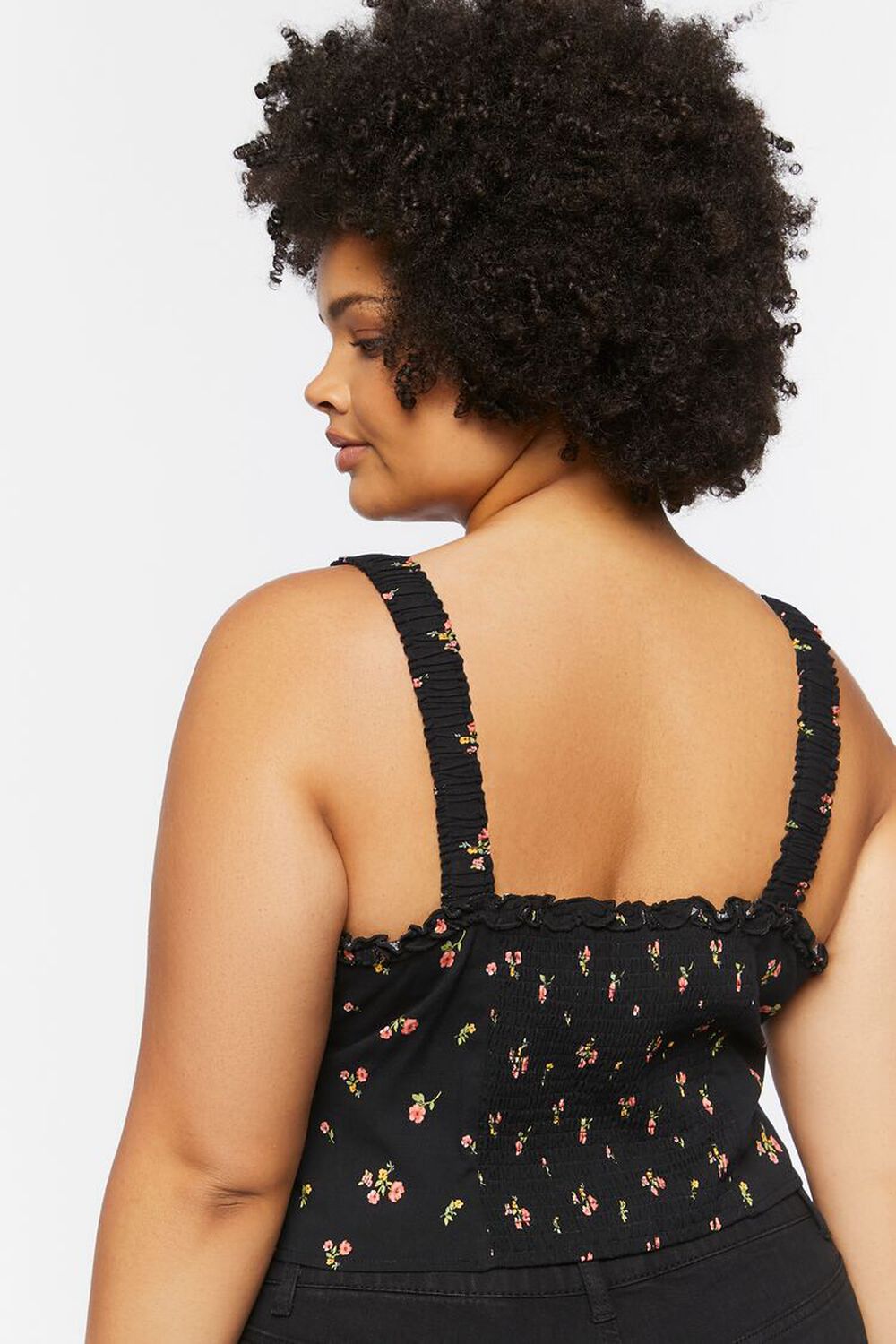 Plus Size Floral Print Ruffled Crop Top, image 3