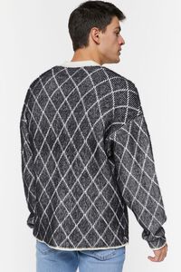 WHITE/BLACK Lattice Grid Cardigan Sweater, image 4