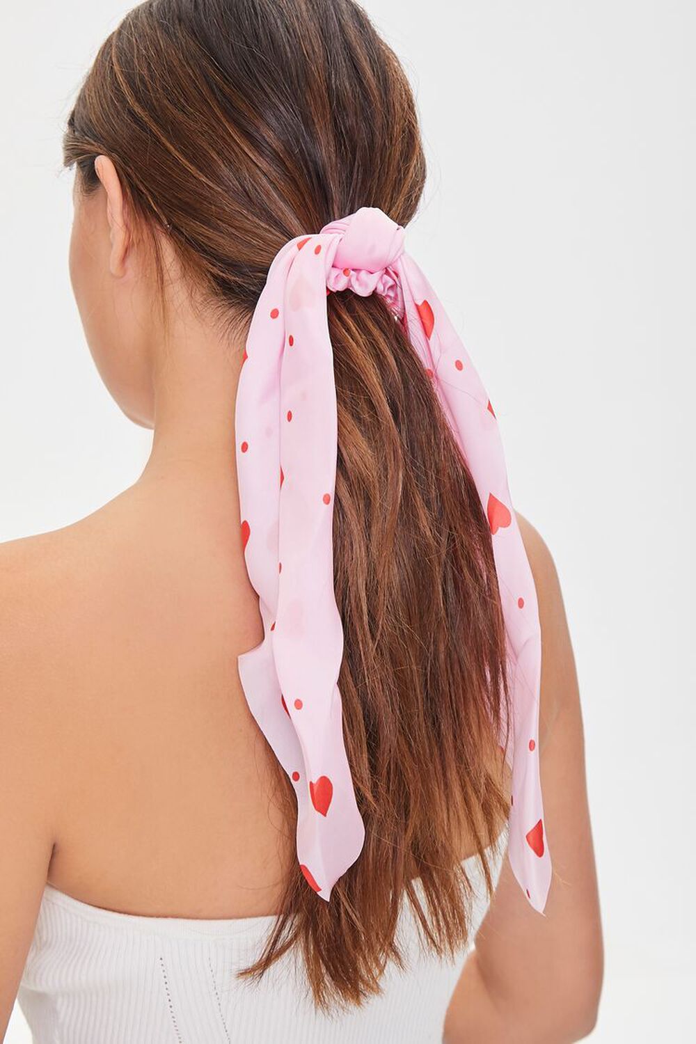 PINK/RED Heart Print Bow Scrunchie, image 1