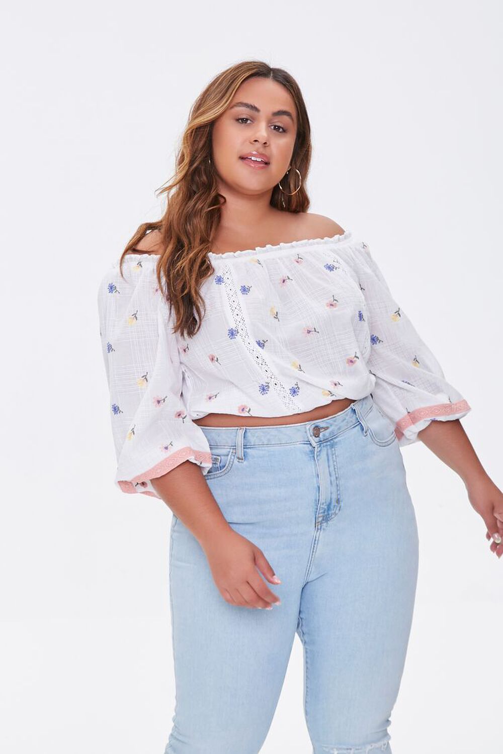 WHITE/MULTI Plus Size Off-the-Shoulder Top, image 1