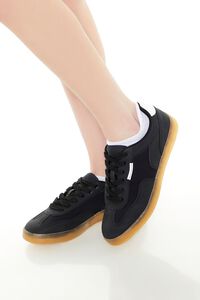 BLACK Geo Faux Leather Low-Top Sneakers, image 1