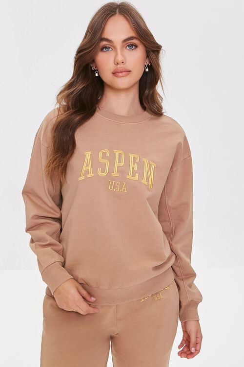 BROWN/YELLOW Embroidered Aspen Graphic Pullover, image 1