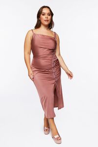 MAUVE Plus Size Lace-Up Ruched Midi Dress, image 6