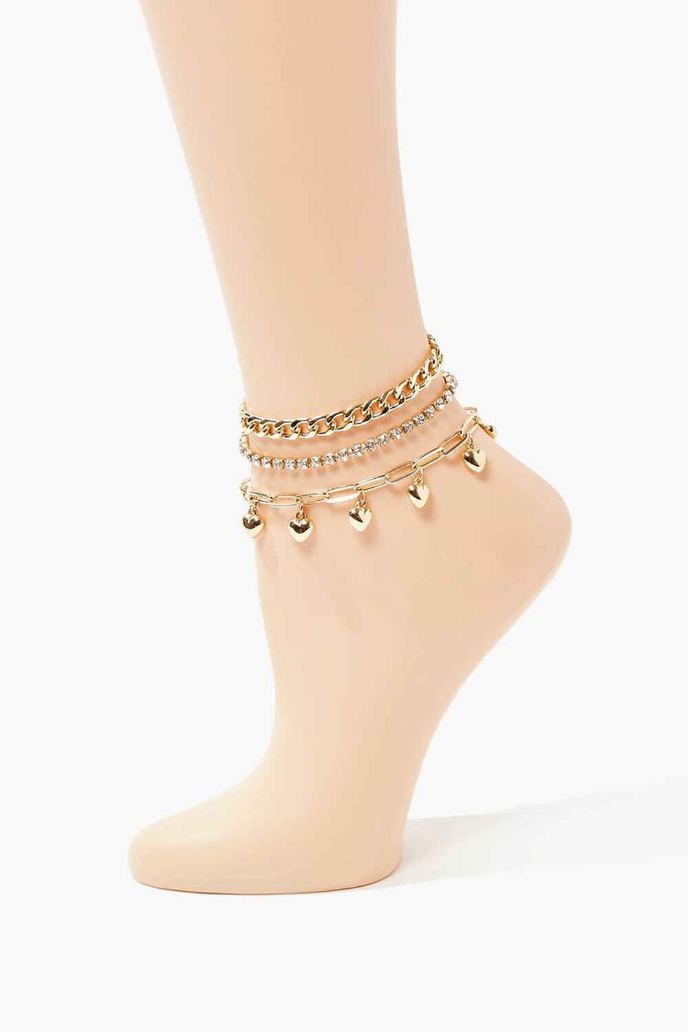 GOLD/CLEAR Heart Charm Anklet Set, image 1
