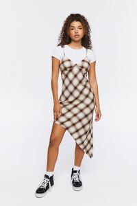 YELLOW/MULTI Plaid Asymmetrical Slip Dress, image 4