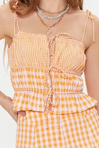MARIGOLD/PINK Mixed Plaid Tie-Front Cami, image 5