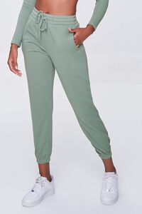 GREEN French Terry Crop Top & Joggers Set, image 5