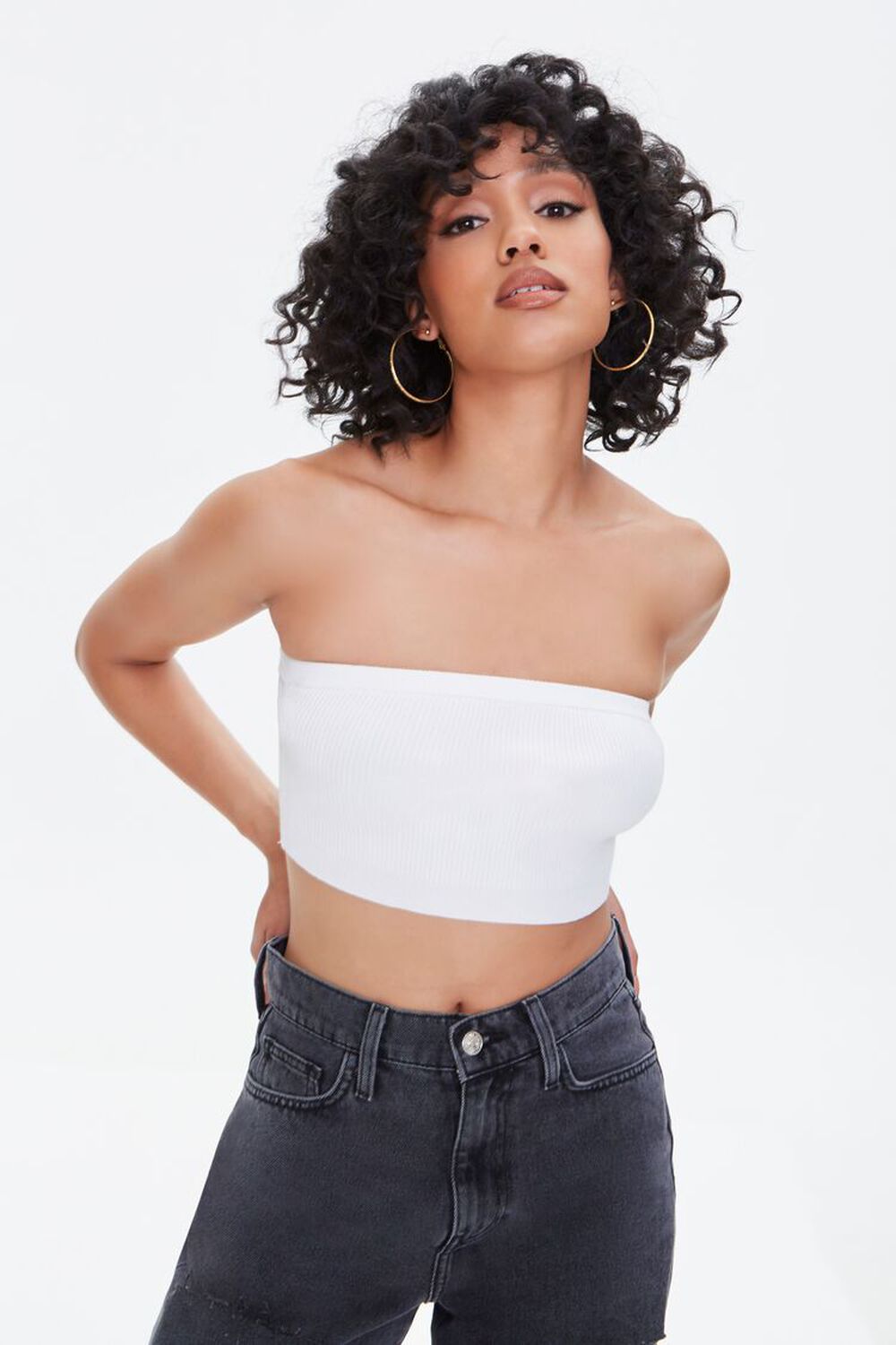 IVORY Sweater-Knit Tube Top, image 1