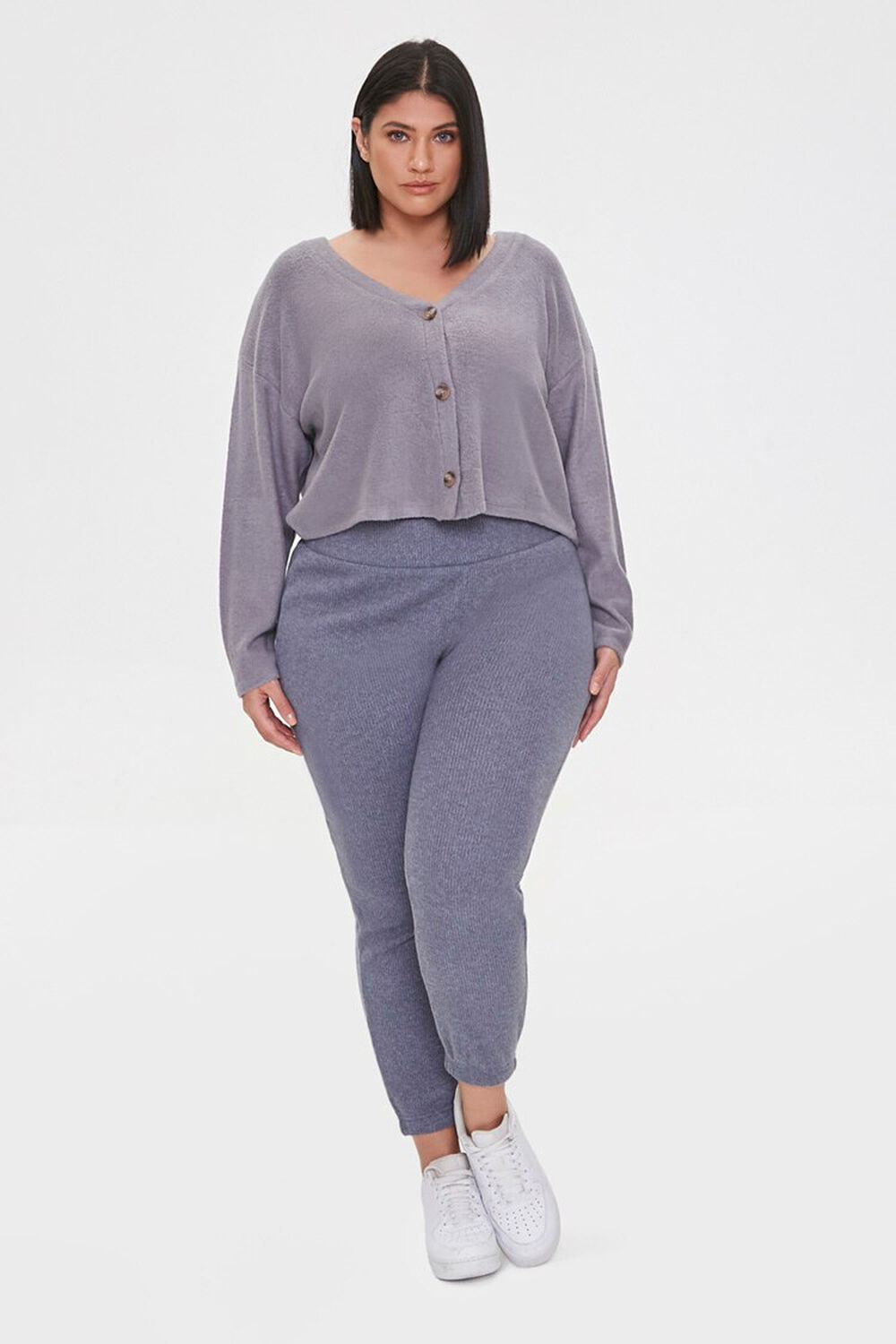 CHARCOAL Plus Size Ribbed Knit Joggers, image 1
