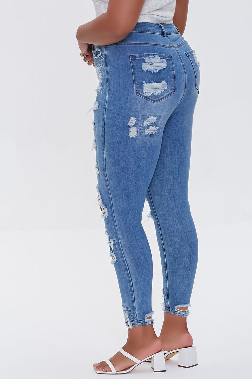 BLUE Plus Size Premium Distressed Boyfriend Jeans, image 3
