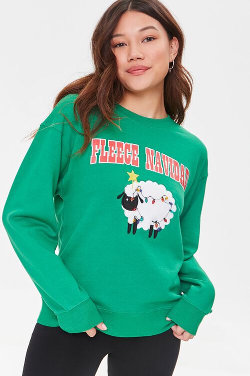 GREEN/MULTI Fleece Navidad Sheep Pullover, image 1