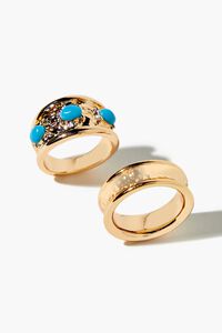 GOLD/BLUE Faux Stone Concave Ring Set, image 2
