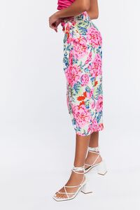 WHITE/PINK Floral Midi Mock Wrap Skirt, image 3