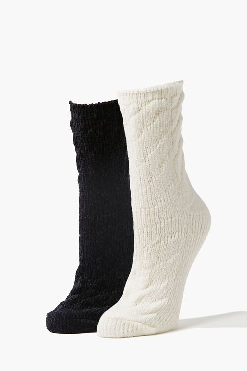 BLACK/CREAM Cable Knit Crew Sock Set - 2 pack, image 1
