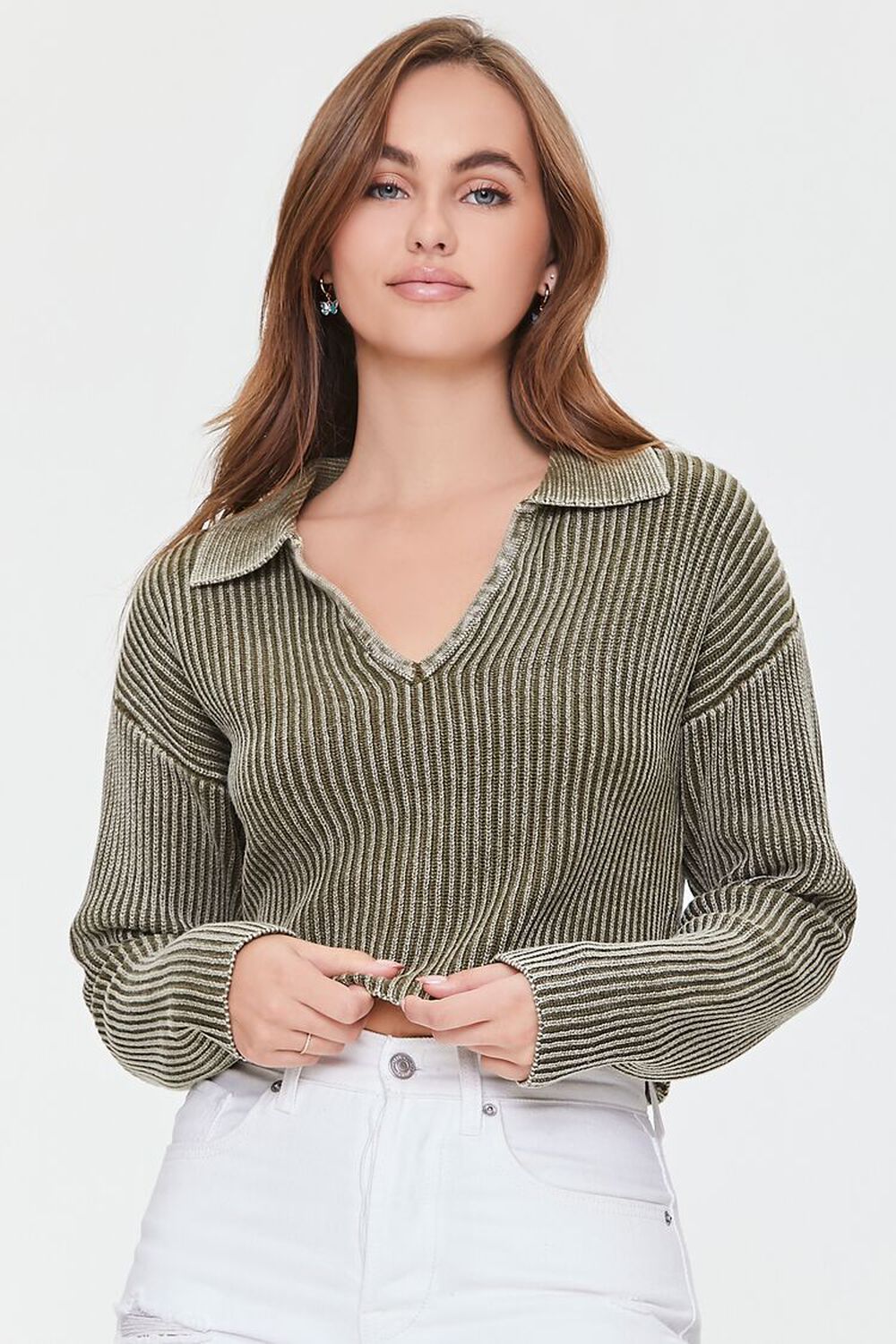 OLIVE Ribbed Split-Neck Sweater, image 1
