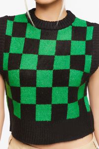 BLACK/GREEN Checkered Cropped Sweater Vest, image 5