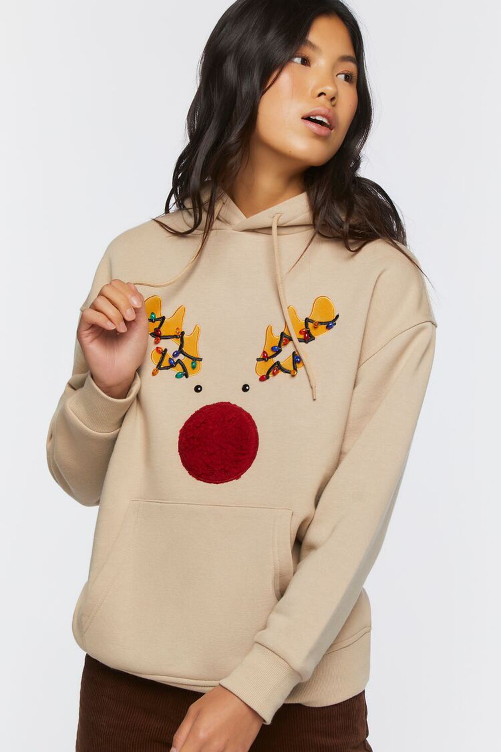 TAUPE/MULTI Reindeer Embroidered Graphic Hoodie, image 1