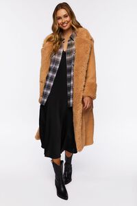 TAN Quilted Faux Shearling Duster Coat, image 1