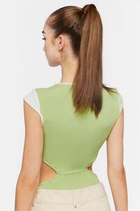 GREEN/YELLOW Colorblock Cutout Bodysuit, image 3