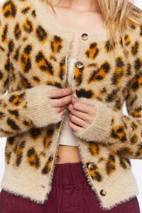 BROWN/MULTI Fuzzy Knit Leopard Cardigan Sweater, image 5