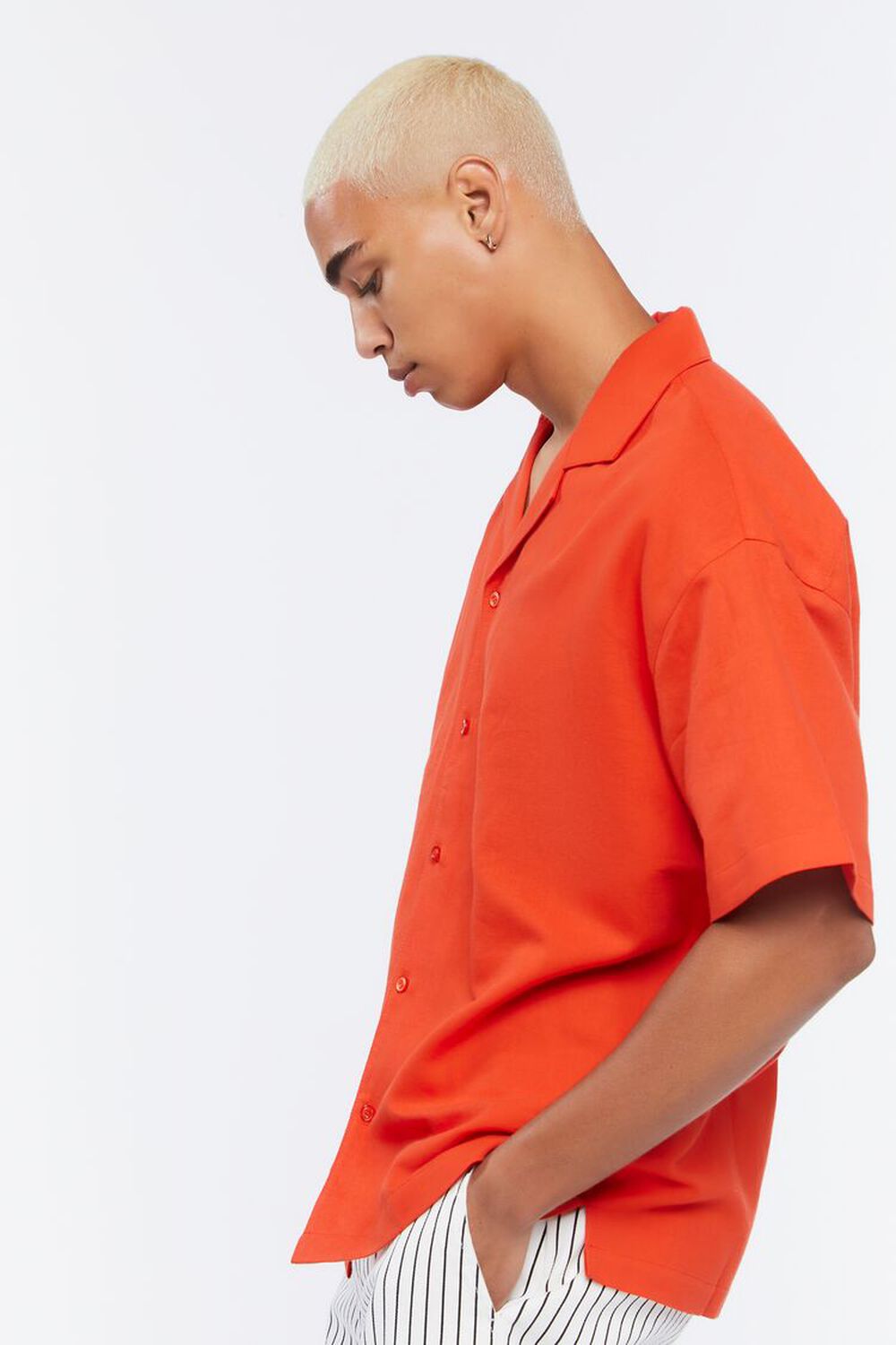 RED Cuban Collar Linen-Blend Shirt, image 3