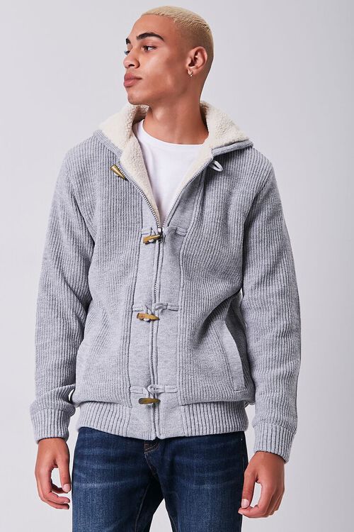 HEATHER GREY Ribbed Hooded Zip-Up Sweater, image 1