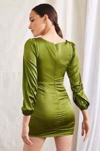 GREEN Satin Ruched Mini Dress, image 3