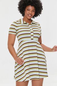 GREEN/MULTI Plus Size Striped Shirt Dress, image 6