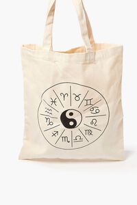 NATURAL/BLACK Yin Yang Zodiac Graphic Tote Bag, image 1