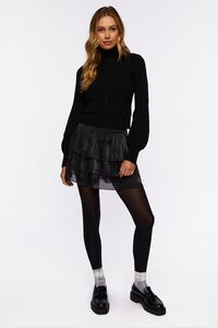 BLACK Sheeny Tiered Mini Skirt, image 5